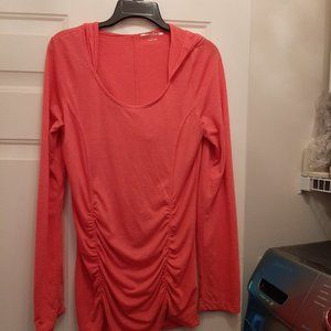 Marika Tek - Peach Hooded Long Sleve Ruched Tunic Top